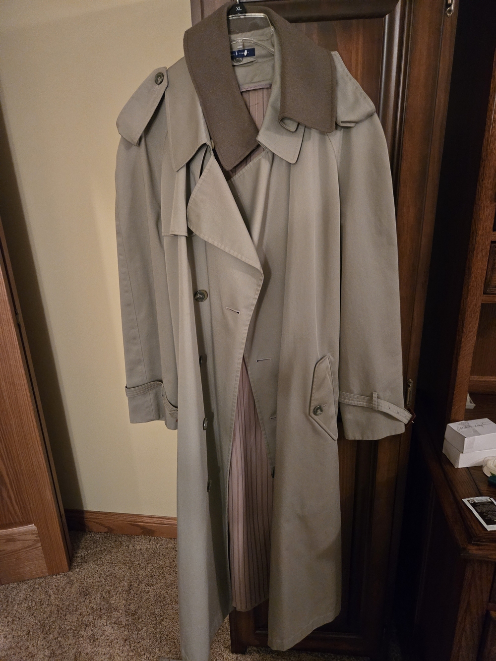 Stafford Khaki Trench Coat with Brown Contrast Collar